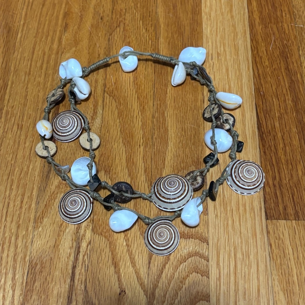 Hand Crafted Shell and Bead Necklace - Brown and Cream